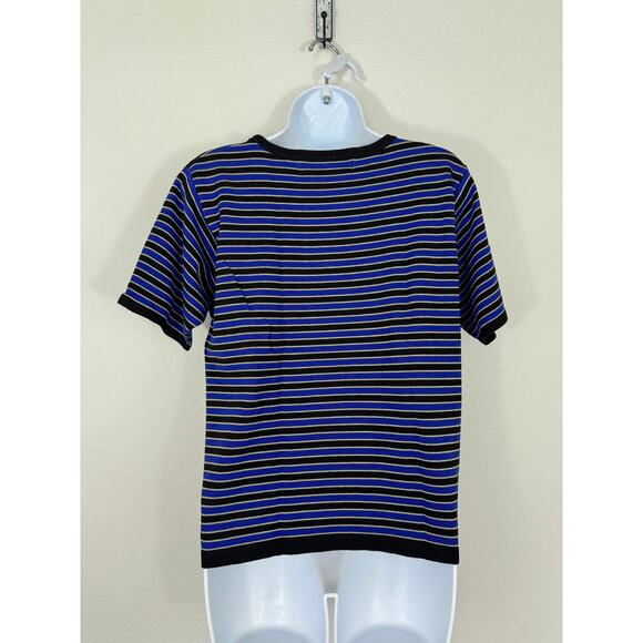 Vintage Norton Studio Blue Black Stripe Knit Top Size Large Hong Kong Retro 90s - Picture 3 of 4